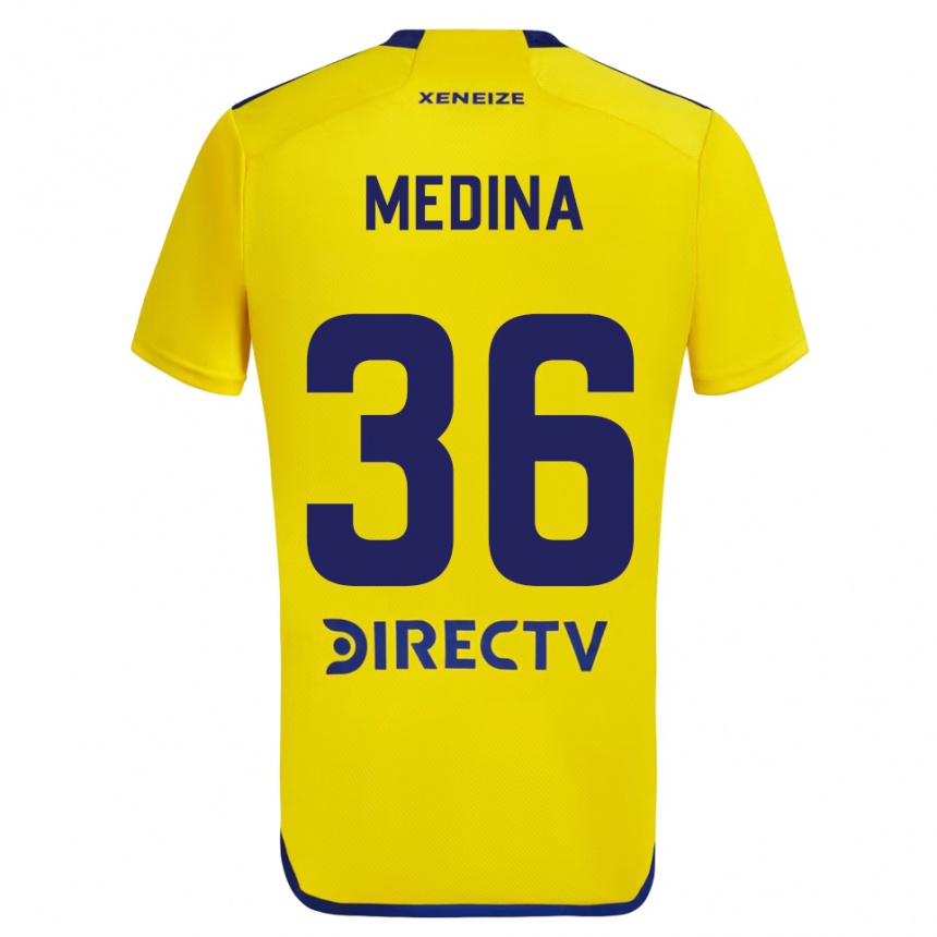 Kids Football Cristian Medina #36 Yellow Blue Away Jersey 2024/25 T-Shirt Australia