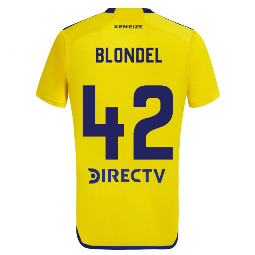 Kids Football Lucas Blondel #42 Yellow Blue Away Jersey 2024/25 T-Shirt Australia