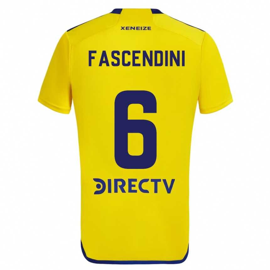 Kids Football Valentín Fascendini #6 Yellow Blue Away Jersey 2024/25 T-Shirt Australia