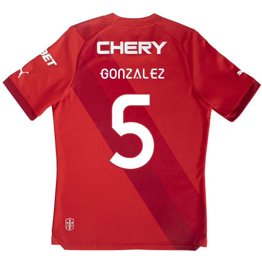 Kids Football Daniel González #5 Red White Away Jersey 2024/25 T-Shirt Australia