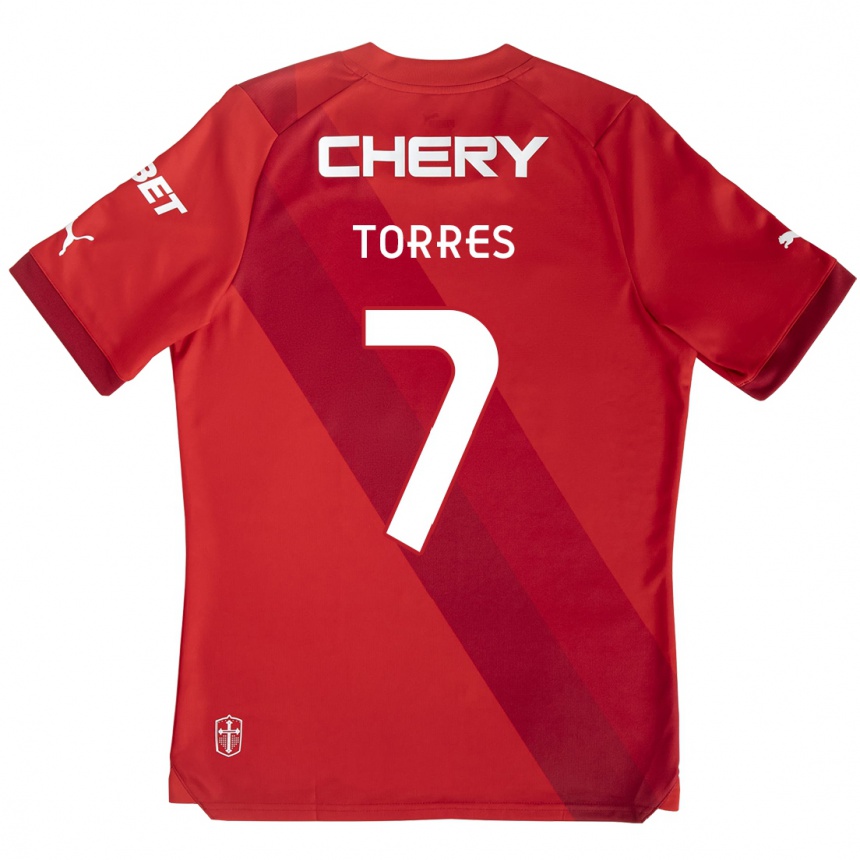 Kids Football Joaquín Torres #7 Red White Away Jersey 2024/25 T-Shirt Australia