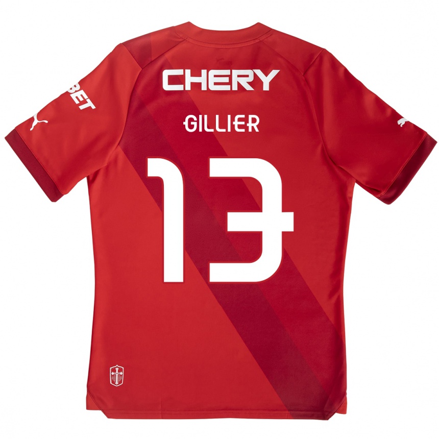 Kids Football Thomas Gillier #13 Red White Away Jersey 2024/25 T-Shirt Australia