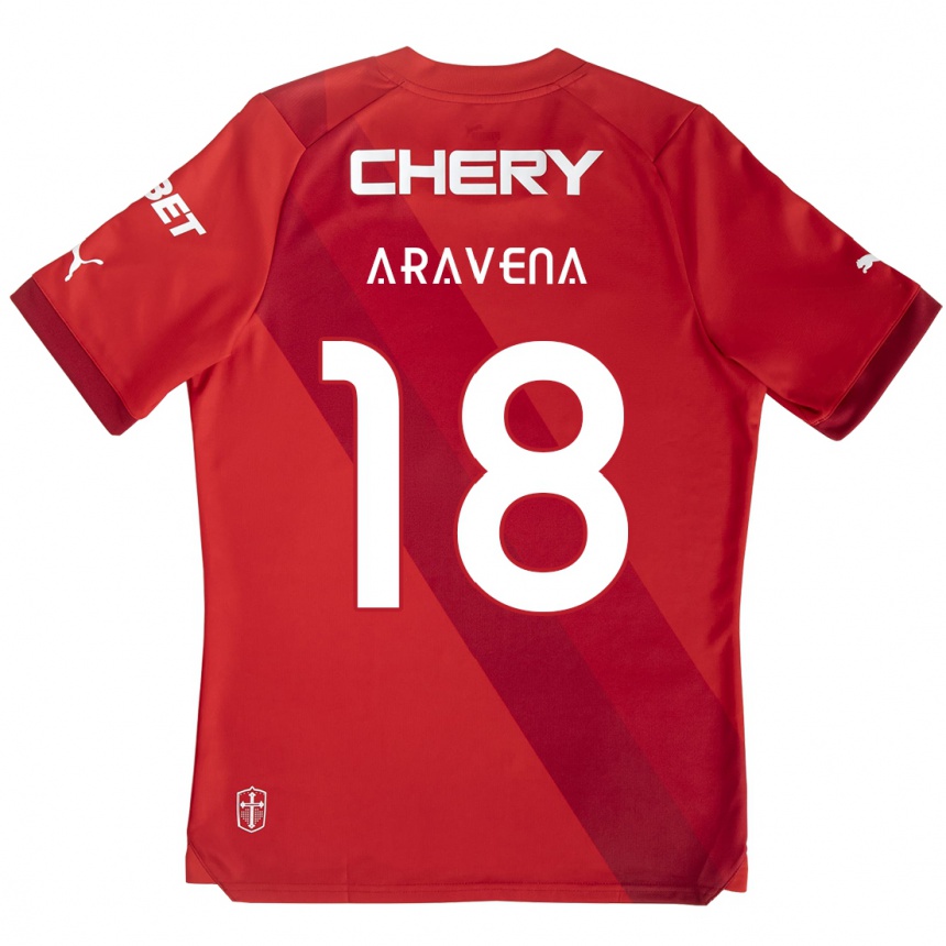 Kids Football Alexander Aravena #18 Red White Away Jersey 2024/25 T-Shirt Australia