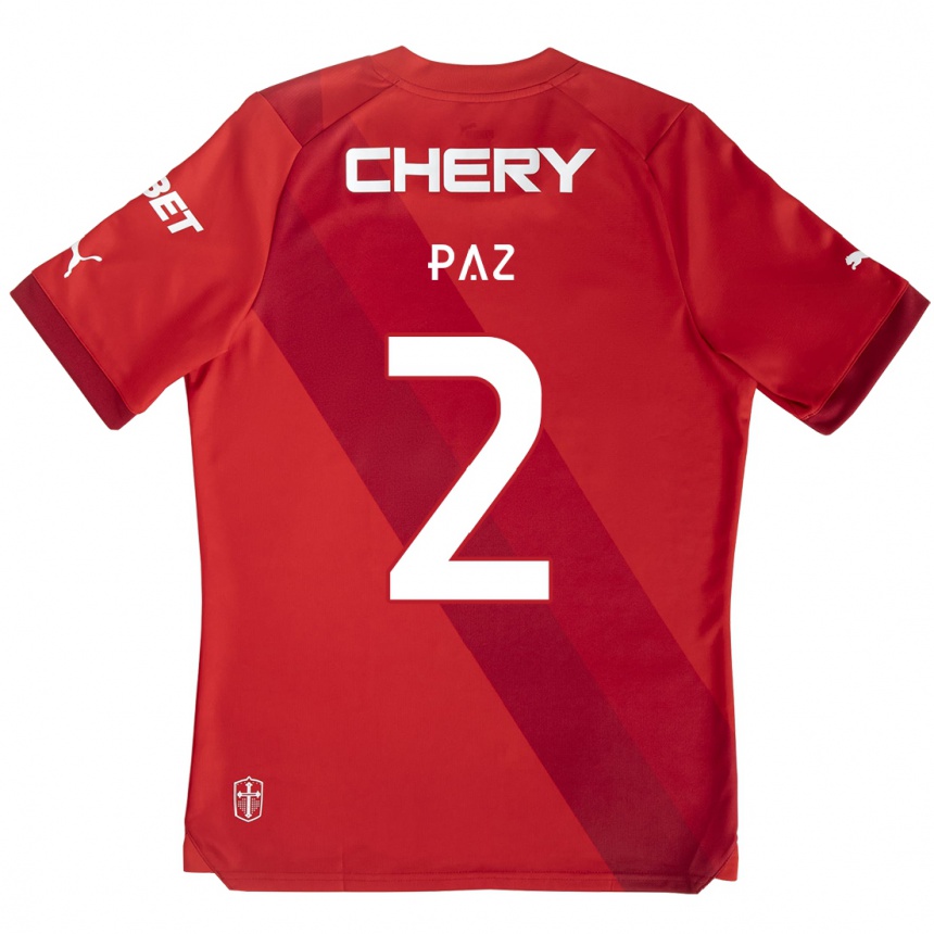 Kids Football Nehuén Paz #2 Red White Away Jersey 2024/25 T-Shirt Australia