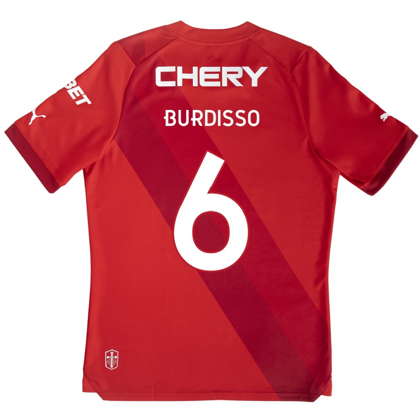 Kids Football Guillermo Burdisso #6 Red White Away Jersey 2024/25 T-Shirt Australia