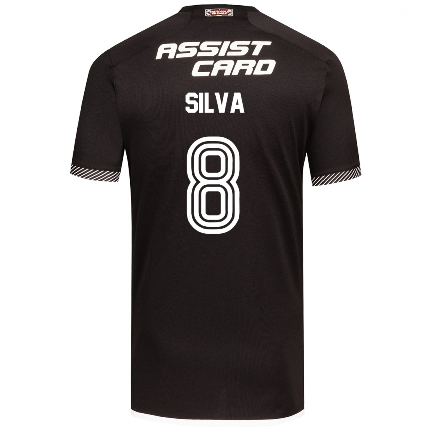 Kids Football Bastián Silva #8 Black White Away Jersey 2024/25 T-Shirt Australia