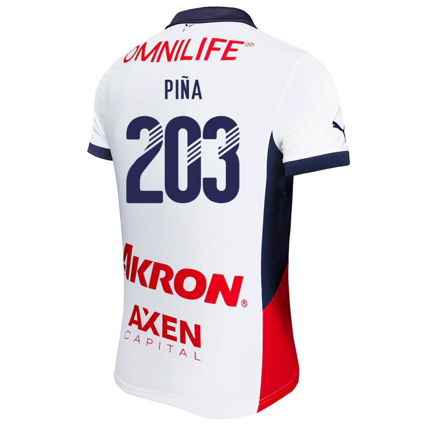 Kids Football Fernando Piña #203 White Red Blue Away Jersey 2024/25 T-Shirt Australia