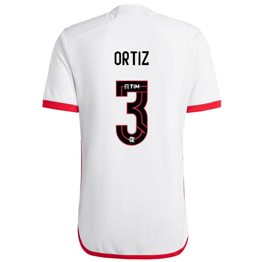 Kids Football Léo Ortiz #3 White Red Away Jersey 2024/25 T-Shirt Australia