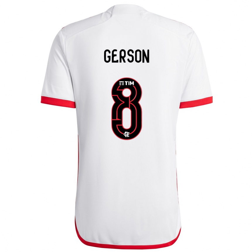 Kids Football Gerson #8 White Red Away Jersey 2024/25 T-Shirt Australia