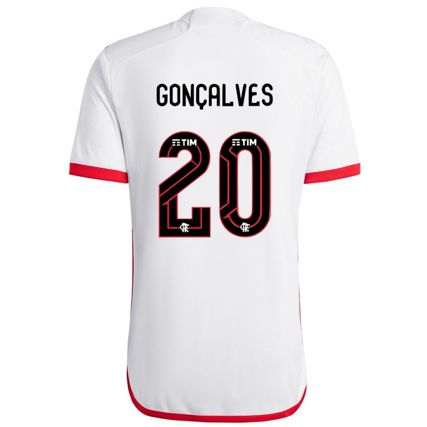 Kids Football Matheus Gonçalves #20 White Red Away Jersey 2024/25 T-Shirt Australia