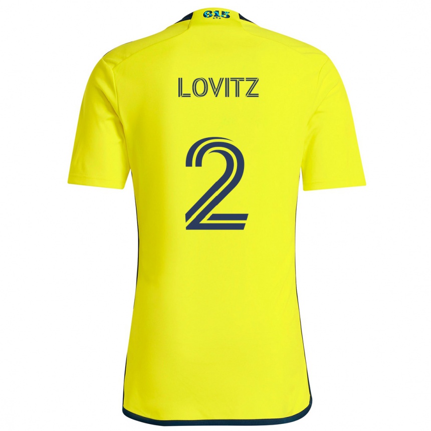 Men Football Daniel Lovitz #2 Yellow Blue Home Jersey 2024/25 T-Shirt Australia