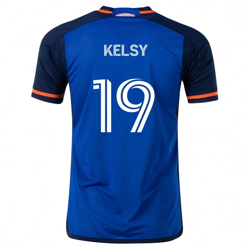 Men Football Kevin Kelsy #19 Blue White Home Jersey 2024/25 T-Shirt Australia