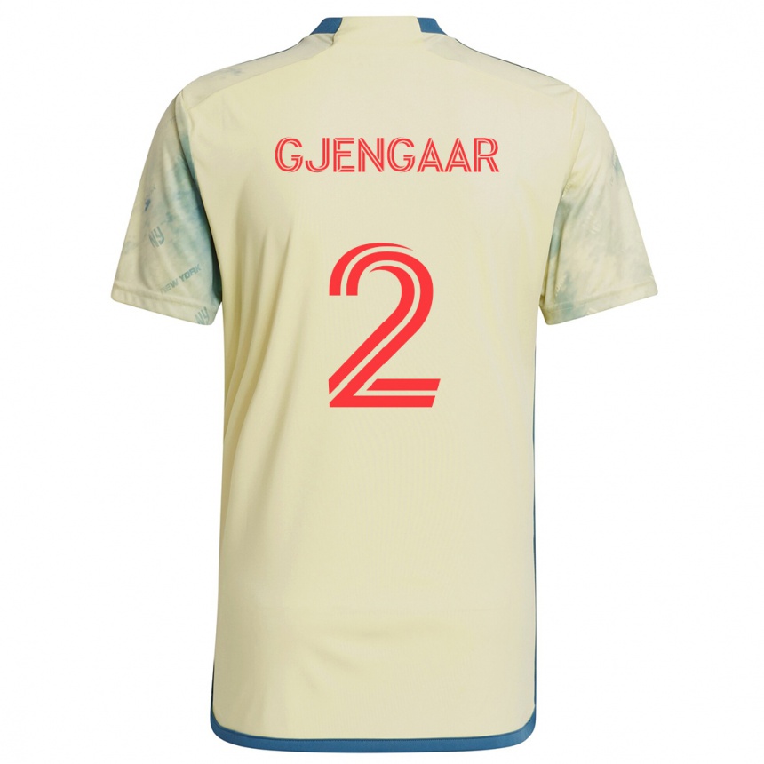 Men Football Dennis Gjengaar #2 Yellow Red Blue Home Jersey 2024/25 T-Shirt Australia