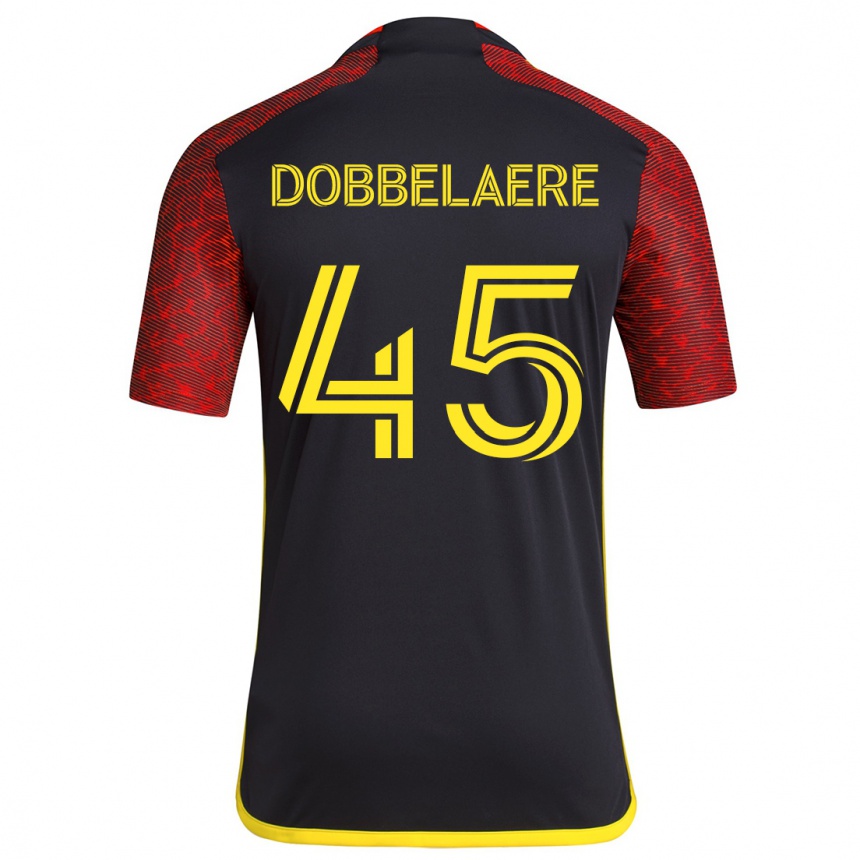 Men Football Ethan Dobbelaere #45 Red Black Away Jersey 2024/25 T-Shirt Australia