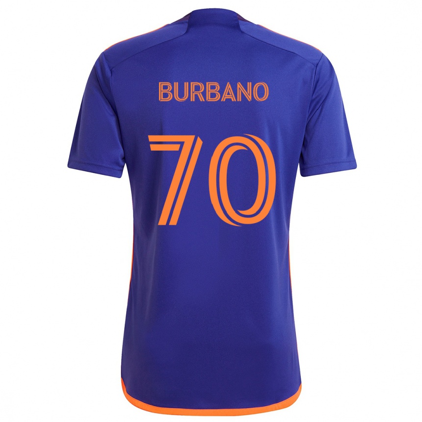 Men Football Jordy Burbano #70 Purple Orange Away Jersey 2024/25 T-Shirt Australia