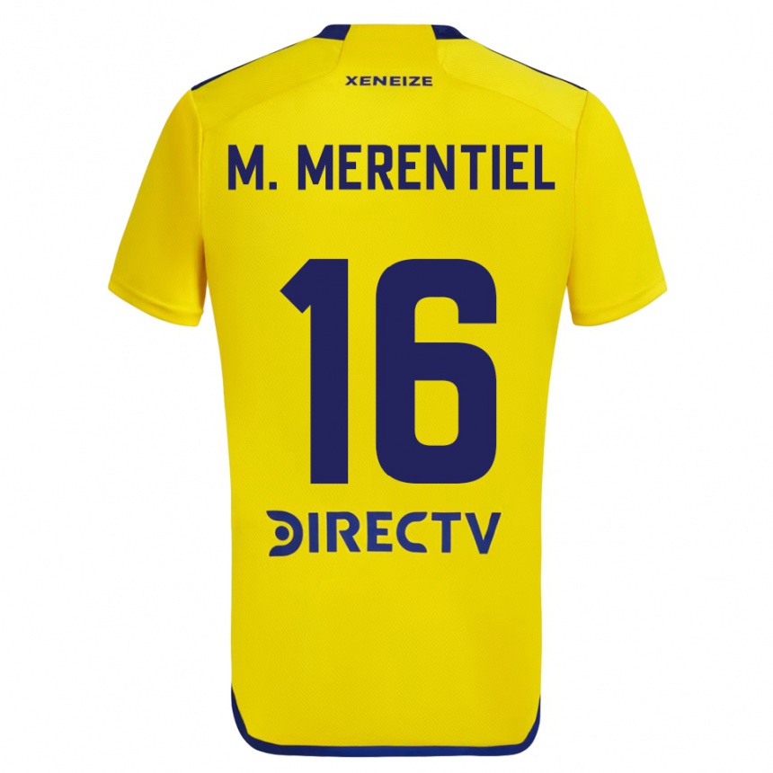 Men Football Miguel Merentiel #16 Yellow Blue Away Jersey 2024/25 T-Shirt Australia