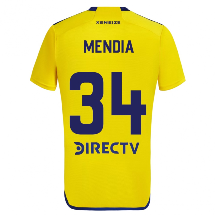 Men Football Mateo Mendia #34 Yellow Blue Away Jersey 2024/25 T-Shirt Australia