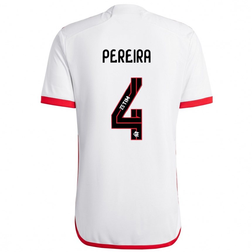 Men Football Léo Pereira #4 White Red Away Jersey 2024/25 T-Shirt Australia