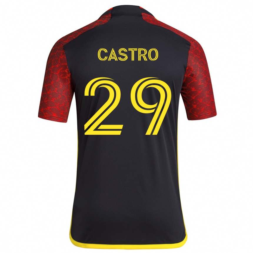 Women Football Jacob Castro #29 Red Black Away Jersey 2024/25 T-Shirt Australia