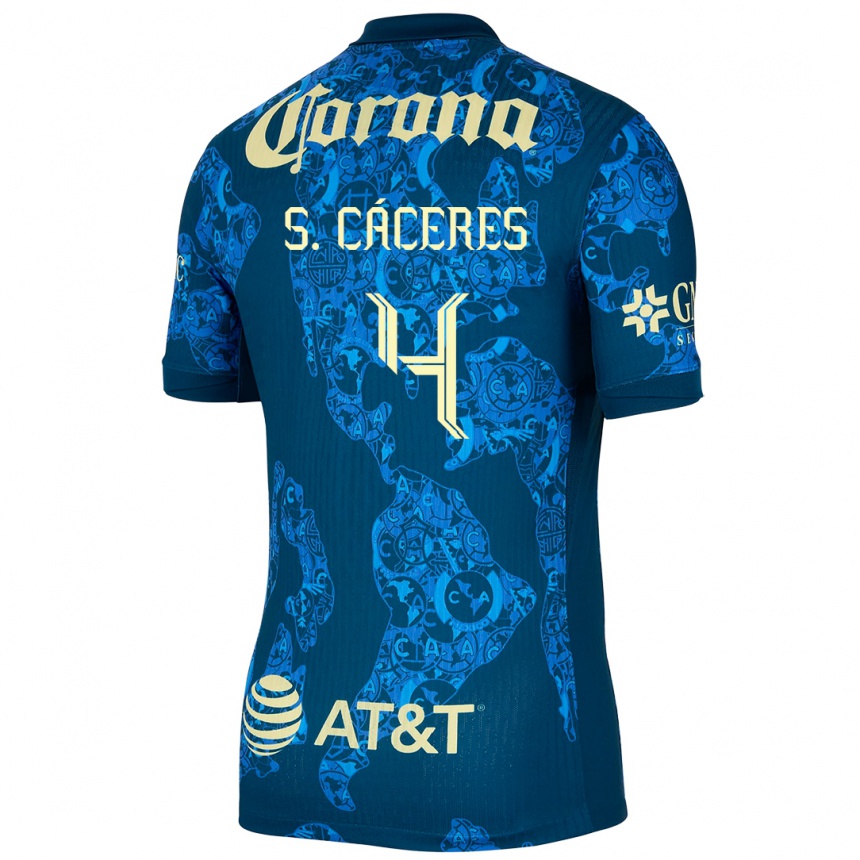 Women Football Sebastián Cáceres #4 Blue Yellow Away Jersey 2024/25 T-Shirt Australia