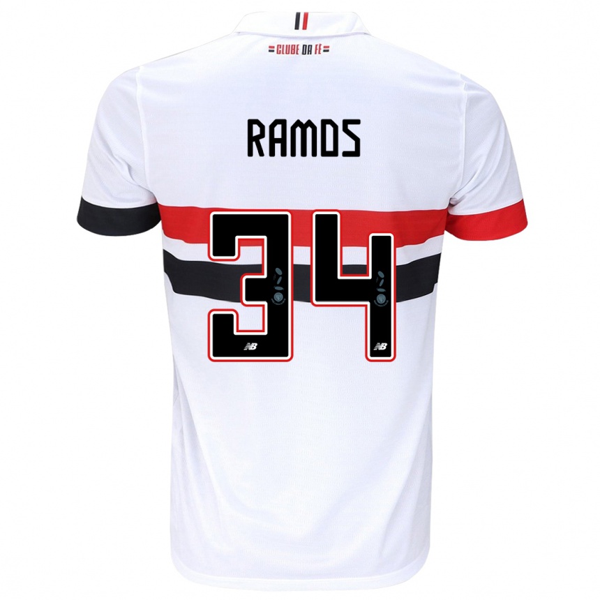 Kids Football Raí Ramos #34 White Red Black Home Jersey 2024/25 T-Shirt Australia