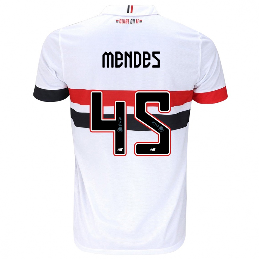 Kids Football Nathan Mendes #45 White Red Black Home Jersey 2024/25 T-Shirt Australia