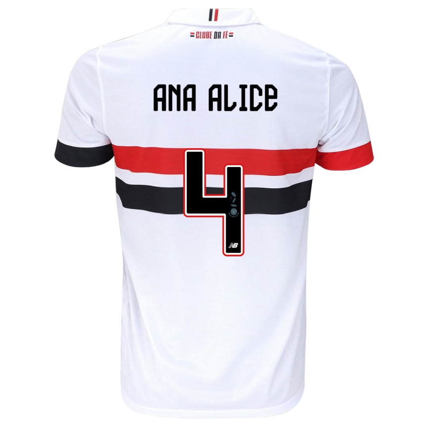 Kids Football Ana Alice Luciano Da Silva #4 White Red Black Home Jersey 2024/25 T-Shirt Australia