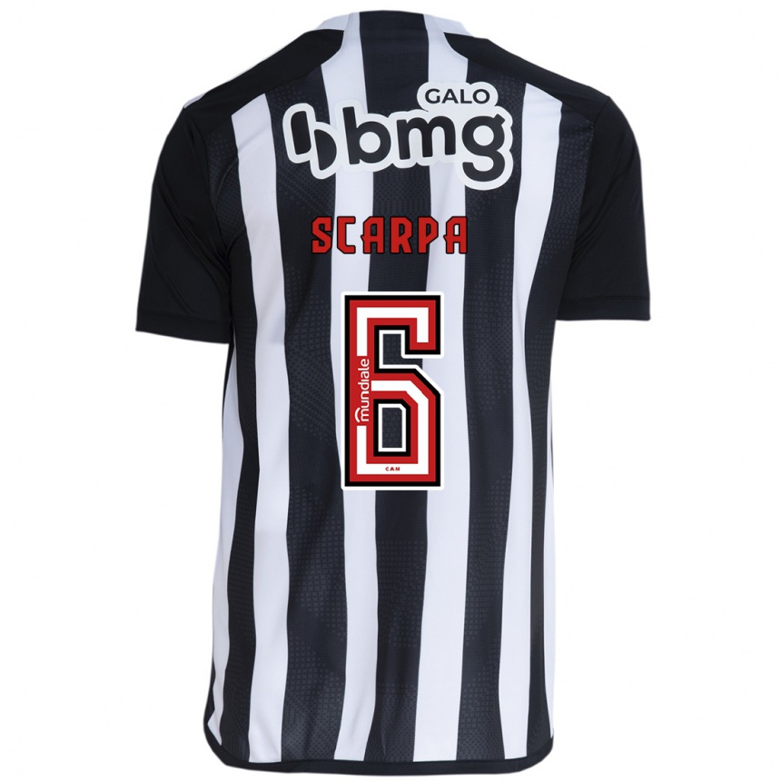 Kids Football Gustavo Scarpa #6 White Black Home Jersey 2024/25 T-Shirt Australia