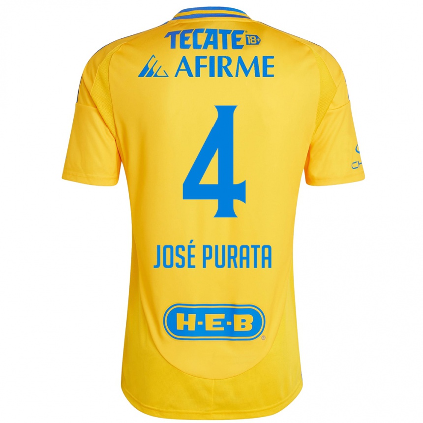 Kids Football Juan José Purata #4 Gold Yellow Home Jersey 2024/25 T-Shirt Australia