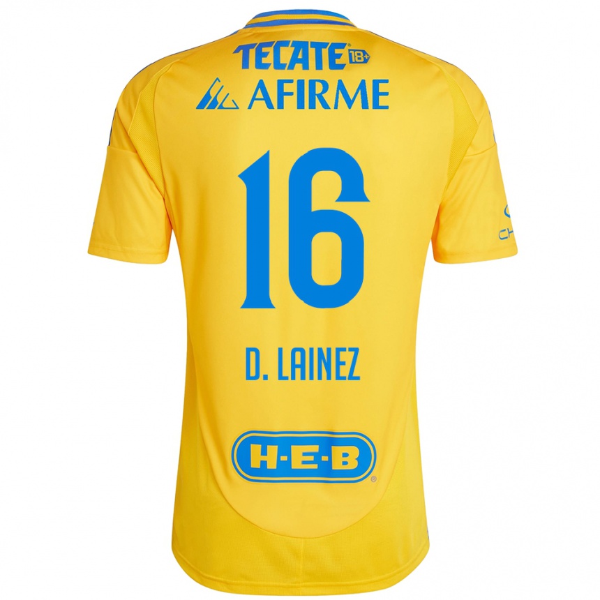 Kids Football Diego Lainez #16 Gold Yellow Home Jersey 2024/25 T-Shirt Australia