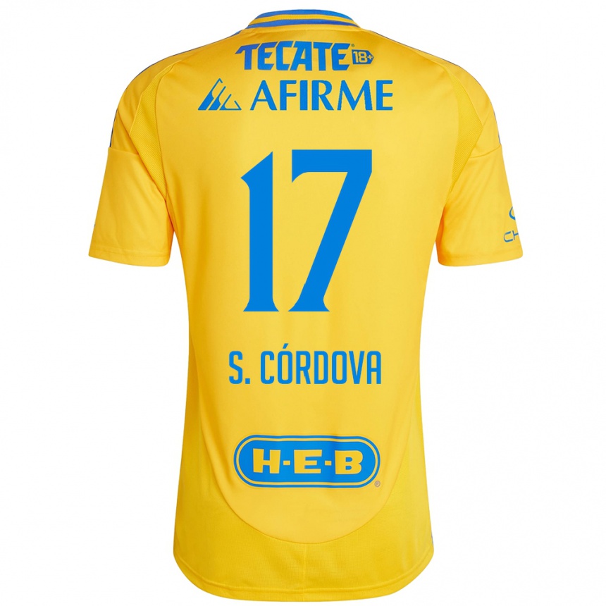 Kids Football Sebastián Córdova #17 Gold Yellow Home Jersey 2024/25 T-Shirt Australia