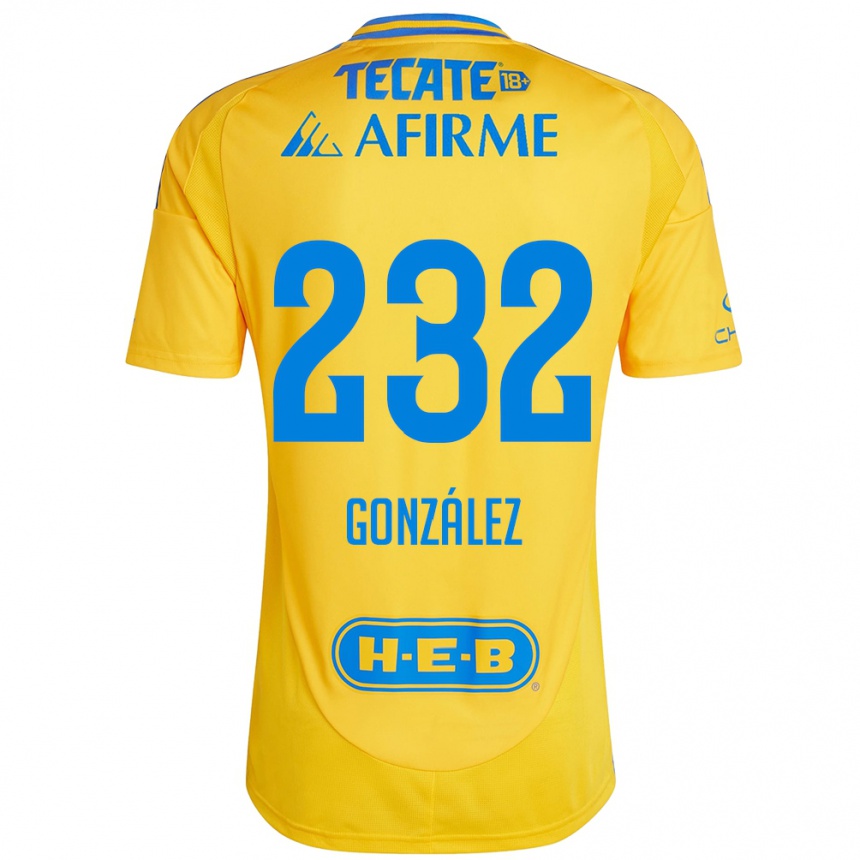 Kids Football César González #232 Gold Yellow Home Jersey 2024/25 T-Shirt Australia