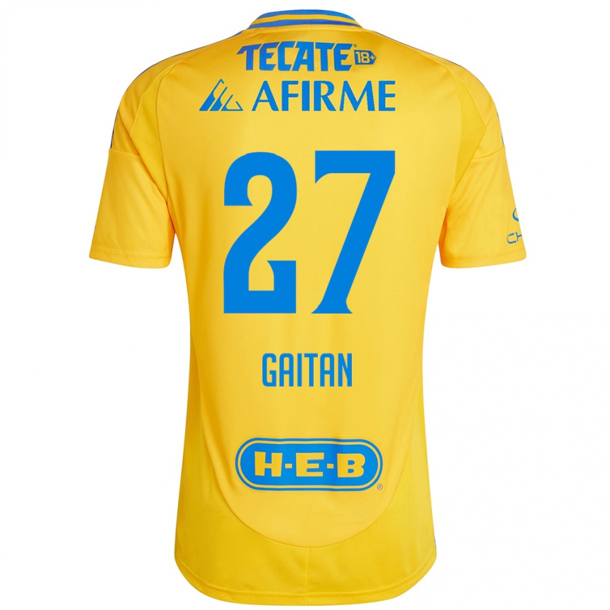 Kids Football Natalia Gaitan #27 Gold Yellow Home Jersey 2024/25 T-Shirt Australia