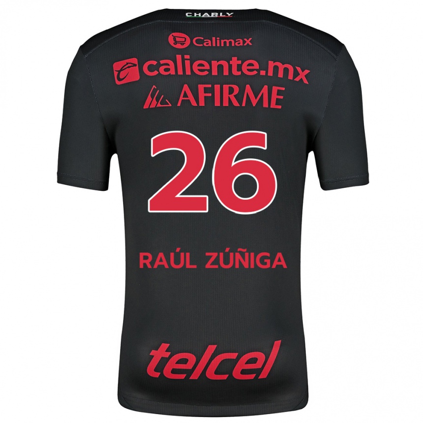 Kids Football José Raúl Zúñiga #26 Black Red Home Jersey 2024/25 T-Shirt Australia