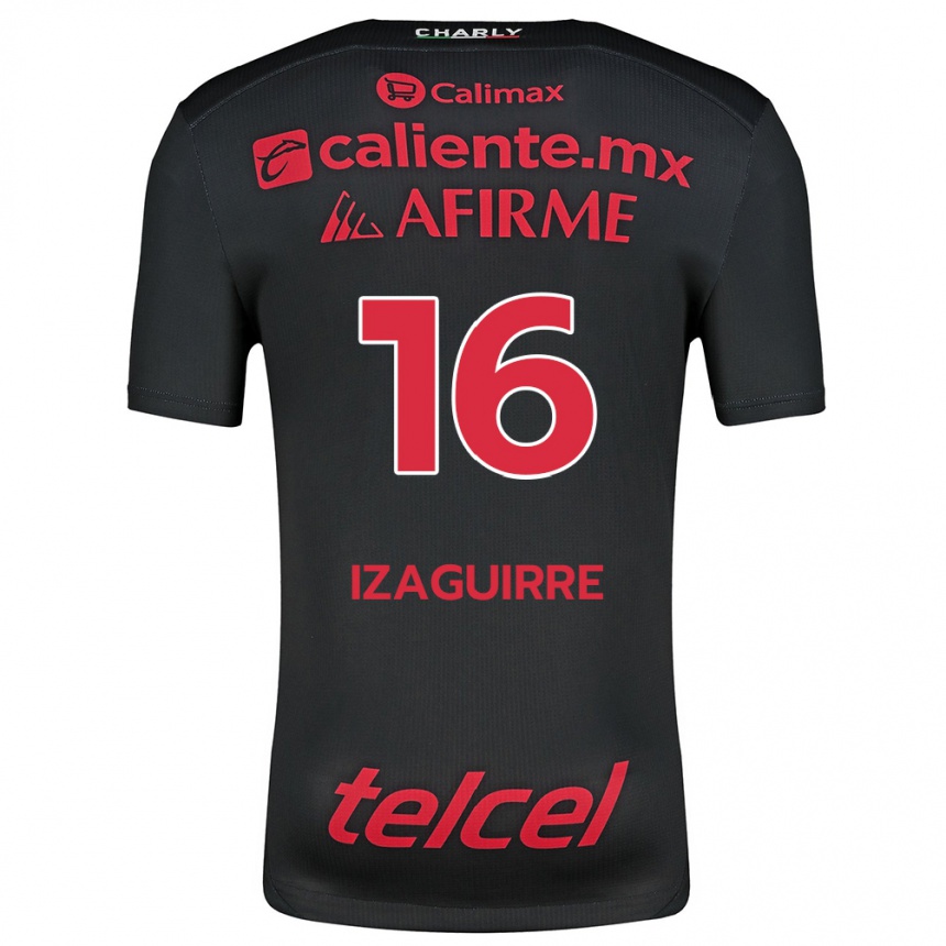 Kids Football Estefanía Izaguirre #16 Black Red Home Jersey 2024/25 T-Shirt Australia