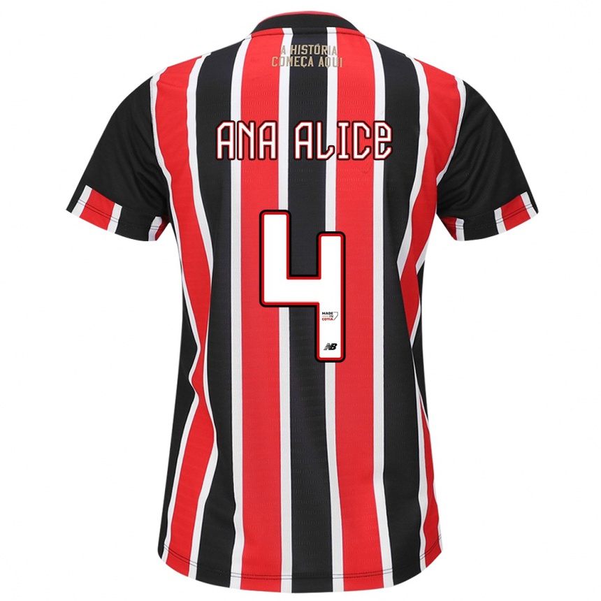 Kids Football Ana Alice Luciano Da Silva #4 Black Red White Away Jersey 2024/25 T-Shirt Australia