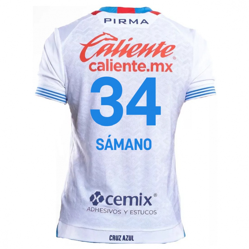 Kids Football Leonardo Sámano #34 White Blue Away Jersey 2024/25 T-Shirt Australia