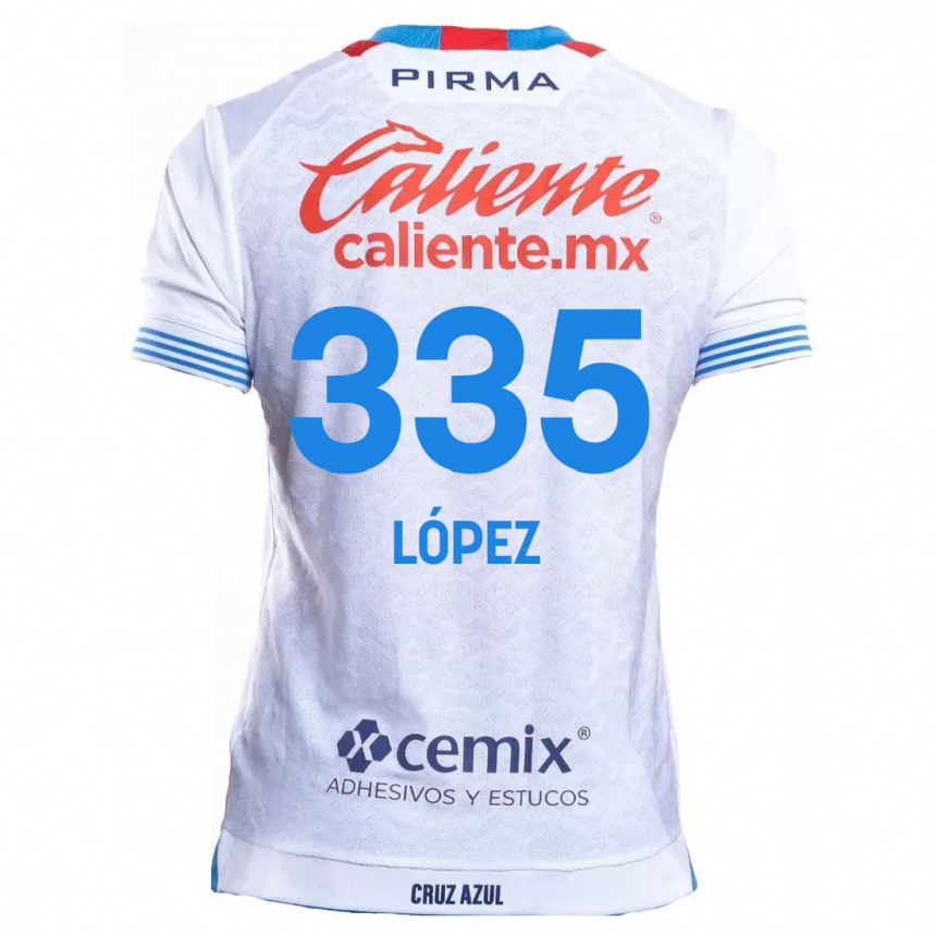 Kids Football Alfredo López #335 White Blue Away Jersey 2024/25 T-Shirt Australia