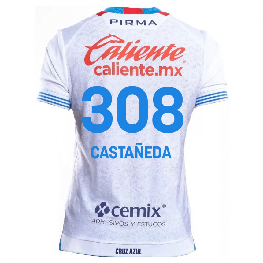 Kids Football Emiliano Castañeda #308 White Blue Away Jersey 2024/25 T-Shirt Australia