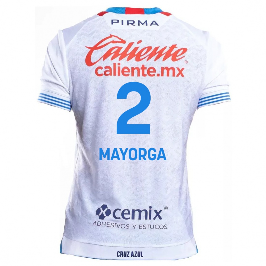 Kids Football Alejandro Mayorga #2 White Blue Away Jersey 2024/25 T-Shirt Australia