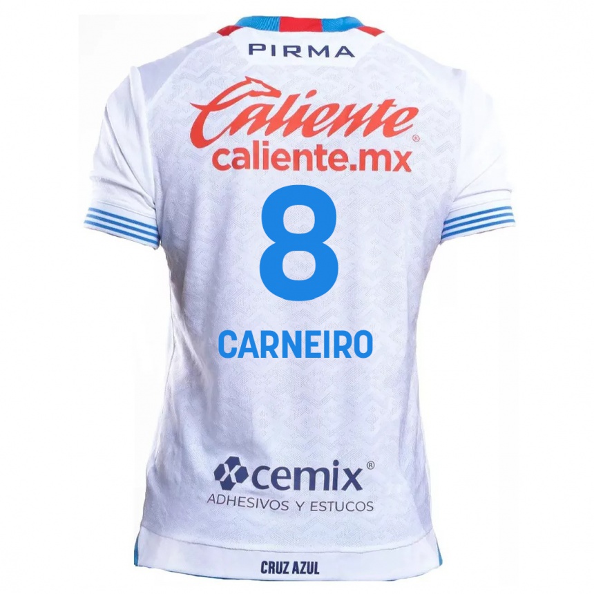 Kids Football Gonzalo Carneiro #8 White Blue Away Jersey 2024/25 T-Shirt Australia