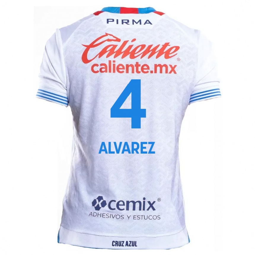 Kids Football Gabriela Alvarez #4 White Blue Away Jersey 2024/25 T-Shirt Australia