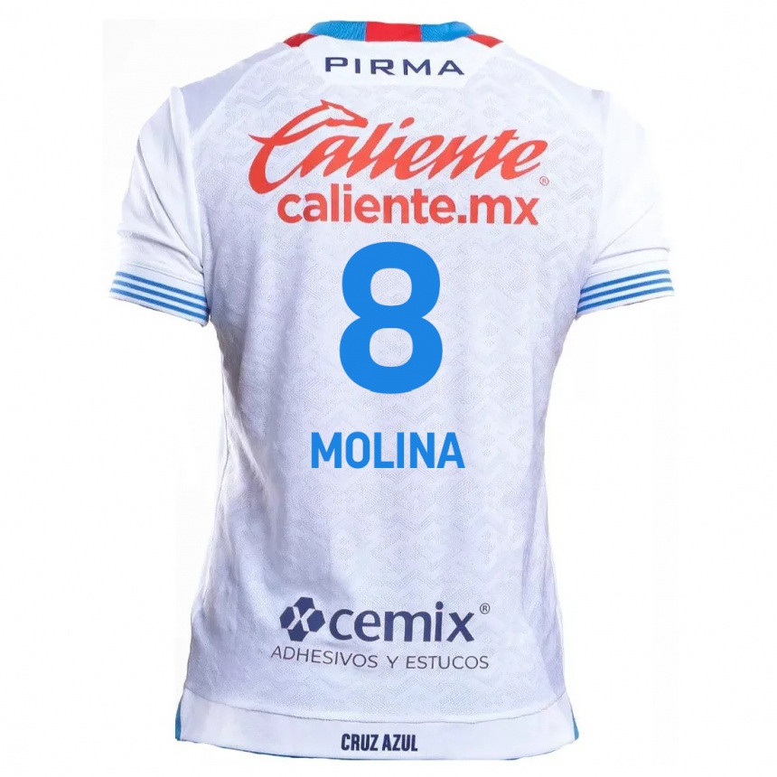 Kids Football Dalia Molina #8 White Blue Away Jersey 2024/25 T-Shirt Australia