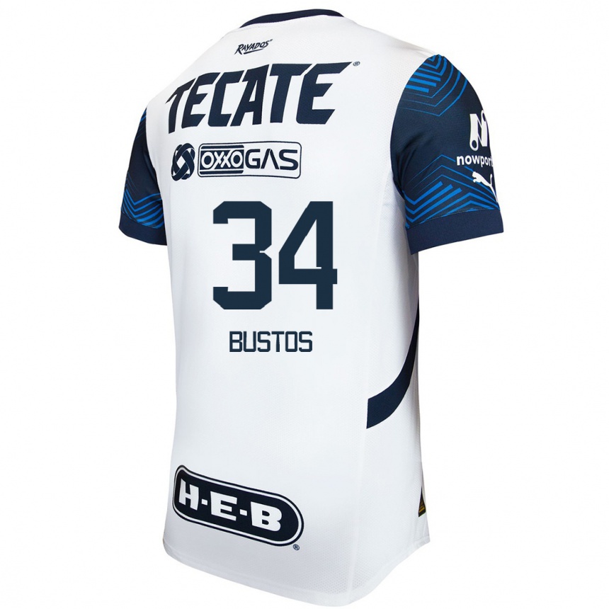 Kids Football César Bustos #34 White Blue Away Jersey 2024/25 T-Shirt Australia