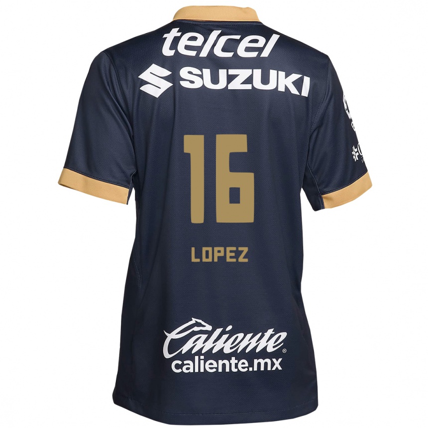 Kids Football Samantha Lopez #16 Obsidian Gold White Away Jersey 2024/25 T-Shirt Australia