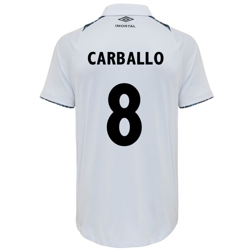 Kids Football Felipe Carballo #8 White Blue Away Jersey 2024/25 T-Shirt Australia