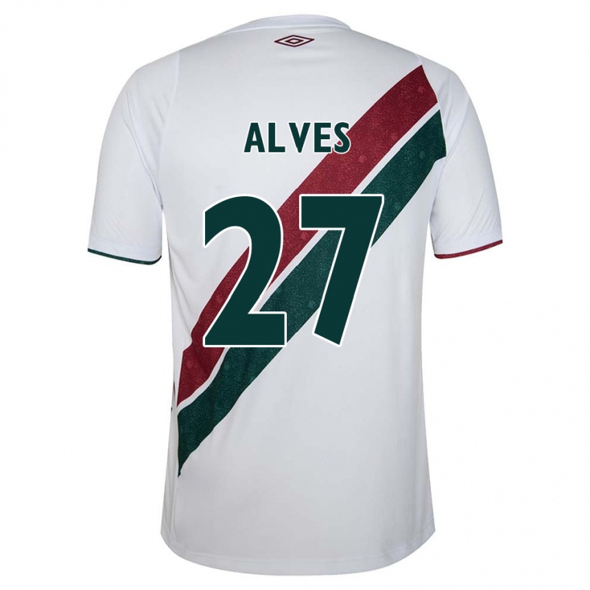 Kids Football Felipe Alves #27 White Green Maroon Away Jersey 2024/25 T-Shirt Australia