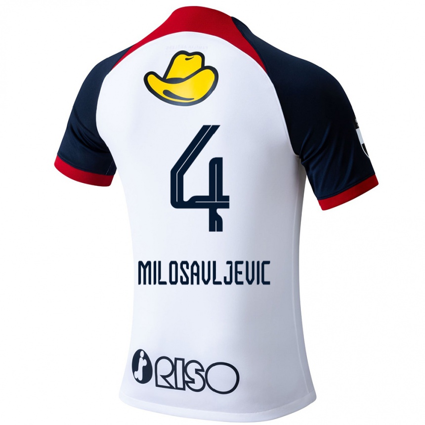 Kids Football Radomir Milosavljevic #4 White Blue Red Away Jersey 2024/25 T-Shirt Australia