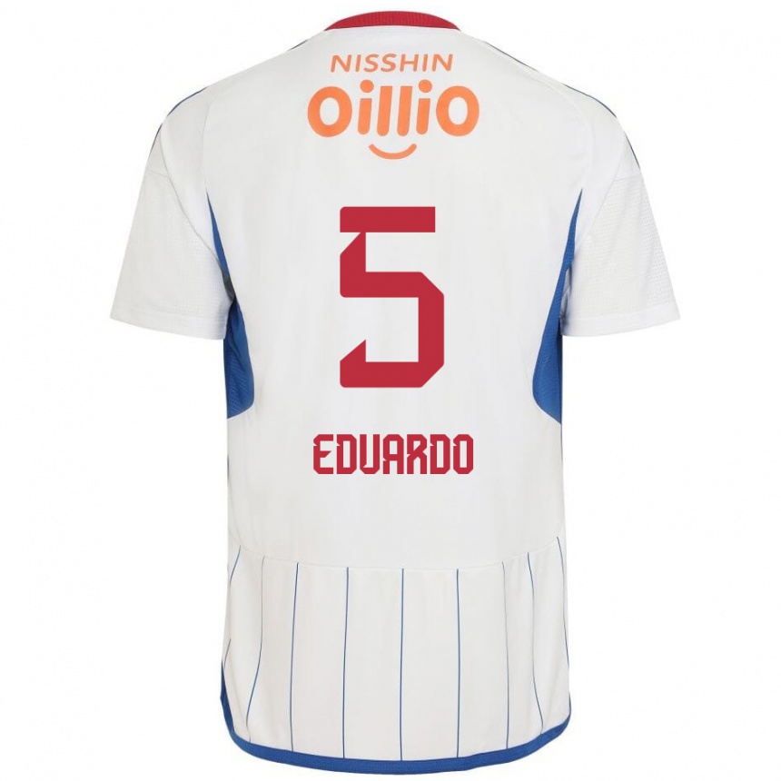 Kids Football Eduardo #5 White Blue Red Away Jersey 2024/25 T-Shirt Australia