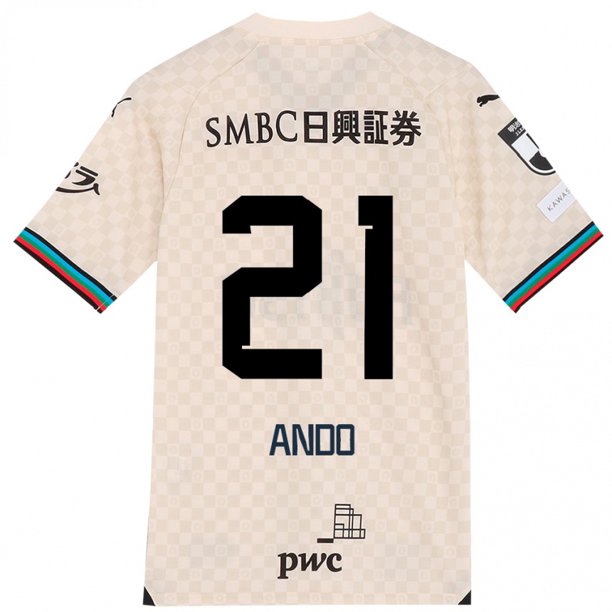 Kids Football Shunsuke Ando #21 White Gray Away Jersey 2024/25 T-Shirt Australia